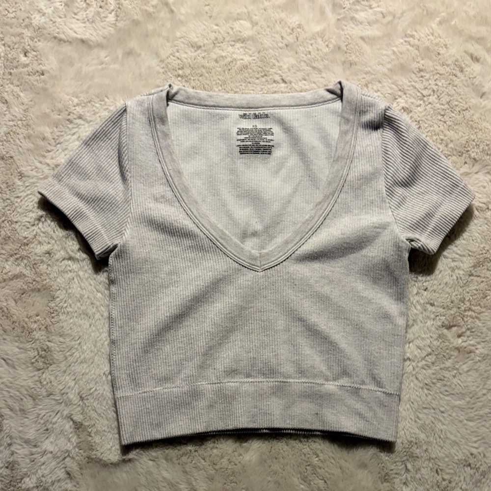 wild fable Light Gray Ribbed V-Neck Crop Top
